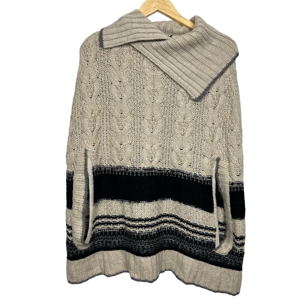 Cliche Couture Wool Blend Chunky Cable Knit Poncho Cowl Neck Oversized Boho S